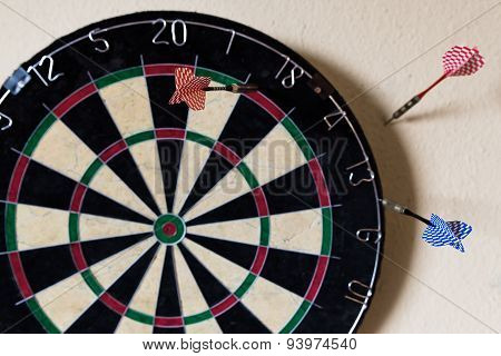 Dartboard With Steeldarts In The Wall