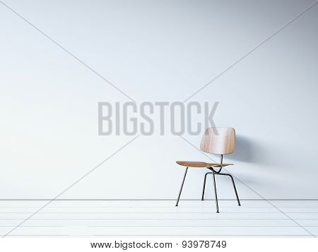 Vintage chair on the white wall. 3d render