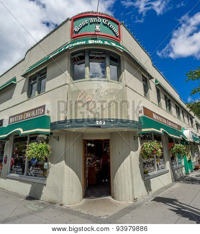 Banff Avenue shops and tourists