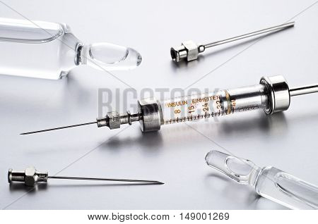 Vintage Insulin Syringe With Insulin Vial