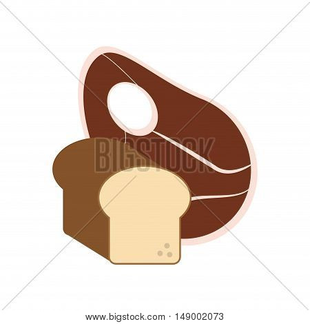 flat design beef steak and bread  icon vector illustration