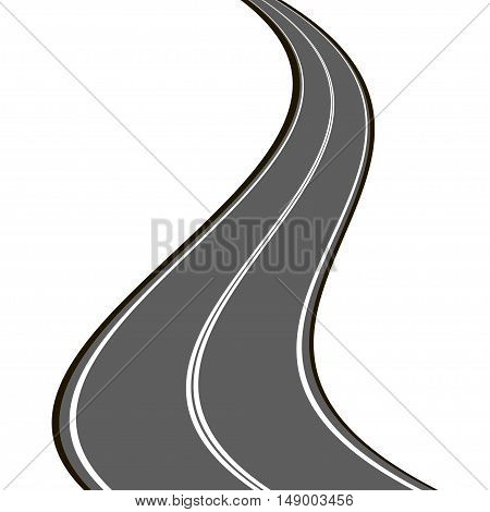 Curved road with white markings. Vector illustration