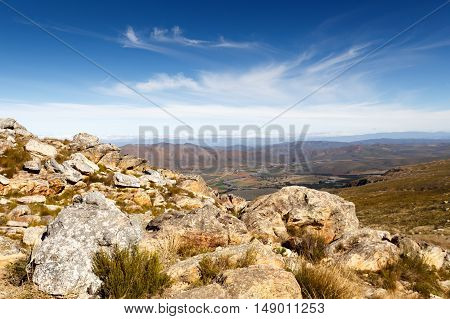 Mountain With Farm Lands And Clouds - The Swartberg Pass