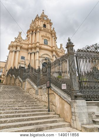 Ragusa, Sicily, July 26, 2016 view of a beautiful church of St George (Duomo Di San Giorgio) in Ragusa, Sicily