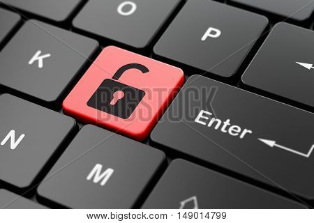 Privacy concept: computer keyboard with Opened Padlock icon on enter button background, 3D rendering