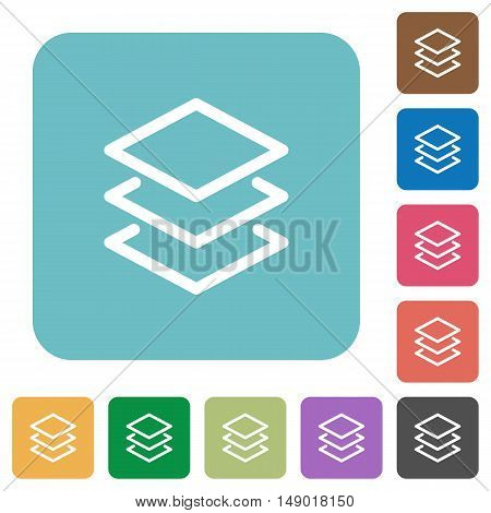 Flat layers icons on rounded square color backgrounds.
