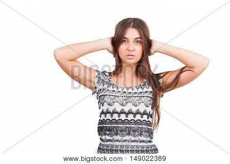 Attractive young woman posing in studio isolated on white