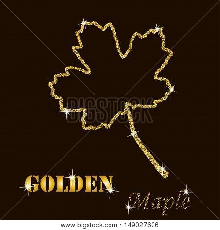 gold glitter vector contour of a maple leaf  on a dark background