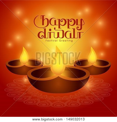 Illustration for Diwali festival with beautiful lamps