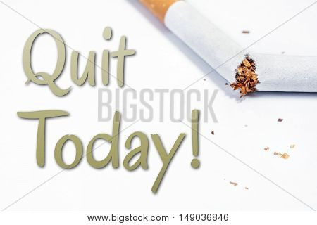 Quit Smoking Today Reminder With Broken Cigarette In Whitebox
