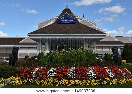 SARATOGA SPRINGS, NY - SEP 24: Saratoga Casino-Hotel in Saratoga Springs, New York, as seen on Sep 24, 2016. The property has 1,700 video lottery games as well as live harness racing during the months of March to December.
