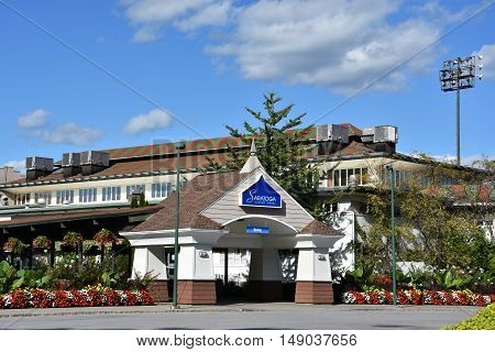 SARATOGA SPRINGS, NY - SEP 24: Saratoga Casino-Hotel in Saratoga Springs, New York, as seen on Sep 24, 2016. The property has 1,700 video lottery games as well as live harness racing during the months of March to December.