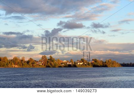 View of Neva River at evening in St.Petersburg Russia.