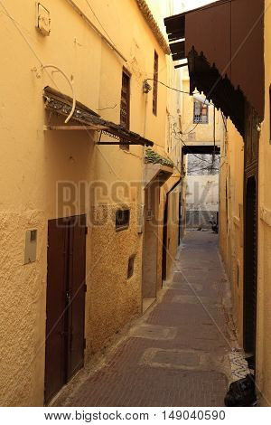 Alley in old city of Moulay Idriss Morocco, Africa