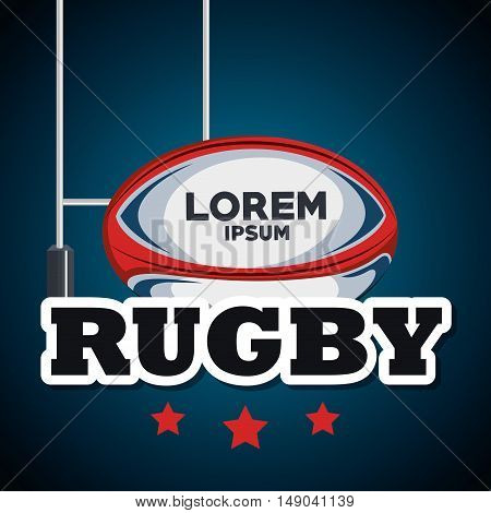 rugby ball and post goal blue background with star graphic vector illustration eps 10