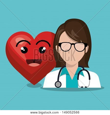 character doctor femalewith sthetoscope and heart cartoon design
