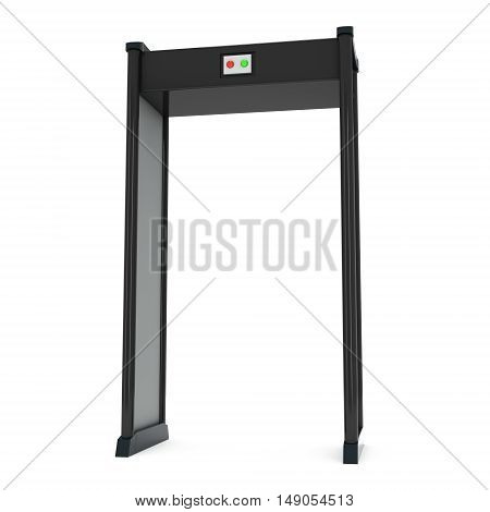 Safe area security gates with metal detectors. Metal detector scanner. 3D render illustration isolated on white. Walk through detector concept.