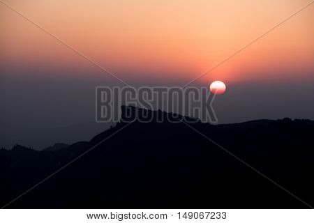 Silluate Photo of Sunset behind the mountains peak