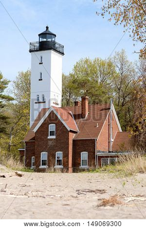 Presque Isle lighthouse, built in 1872, Lake Erie, Pennsylvania, USA