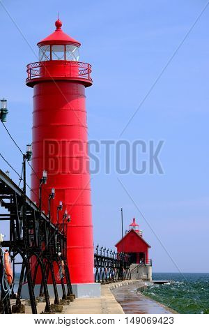 Grand Haven South Pierhead Inner Light, built in 1905, Lake Michigan, MI, USA