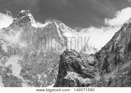 Scenic view of the Jannu peak in Kanchenjunga Region, Himalayas, Nepal.