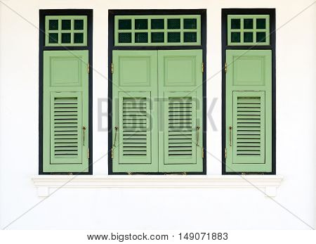 Green color wood windows thai traditional style