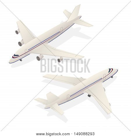 Passenger Airplane Isometric Transportation Isolated on White Background. Vector illustration