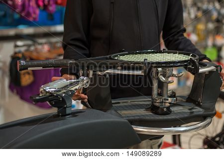 Tennis Stringer Doing Racket Stringing