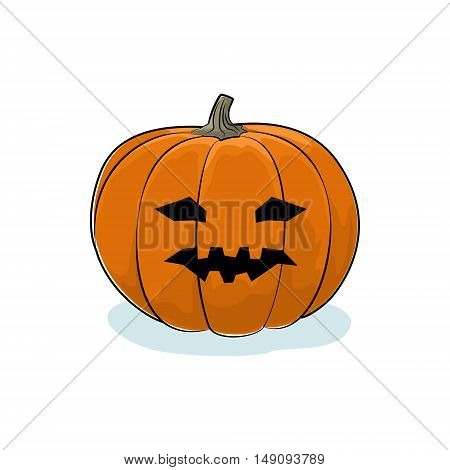Carved Vicious Scary Halloween Pumpkin, a Jack-o-Lantern on White Background, Vector Illustration