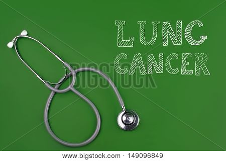 lung cancer disease word with stethscope isolated on green background