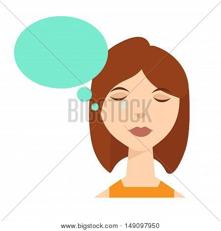 Cry Woman Think with Bubble. Vector illustration