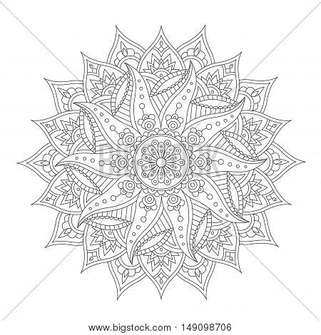 Oriental Mandala Isolated on White Backgroundfor Henna Tattoo and for Your Design. Vector illustration