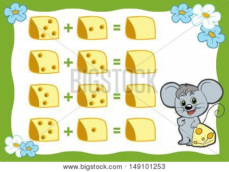 Counting Game For Children. Addition Worksheets. Mouse And Cheese