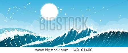 Stormy sea background with waves and clouds