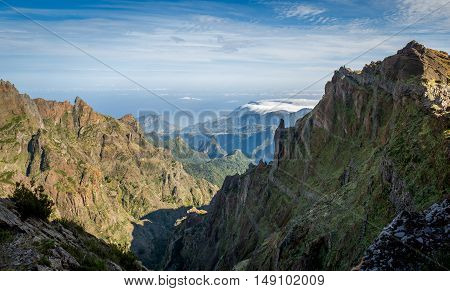 Pico Arieiro to Pico Ruivo hiking route. Madeira island, Portugal.