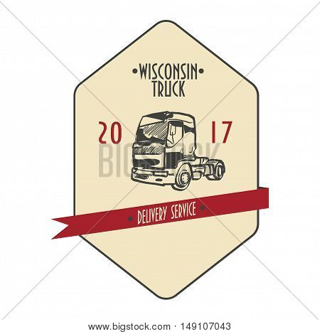 Delivery Service Label with Doodle Styled Drawn Truck and Typographic Text 