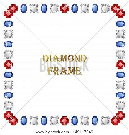 Diamonds square frame. Vector illustration jewelry. Abstract vector border on white background.