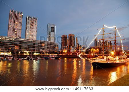 Night shot of the Puerto Madero in Buenos Aires Argentina South america.