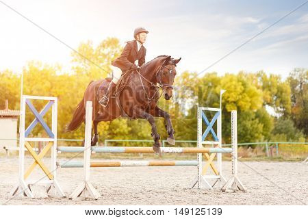 Young Rider Girl On Horse Show Jumping Competition