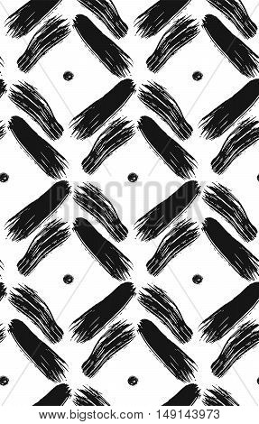 Vintage simple seamless pattern with brushed stroke and dots in black and white.Texture in art scandinavian style for web printhome decorspring summer fashion fabrictextilewebsite backgroundgift paper