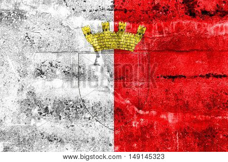 Flag Of Mdina With Coat Of Arms, Malta, Painted On Dirty Wall