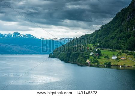 Beautiful Nature Hardangerfjord landscape summer rain Norway