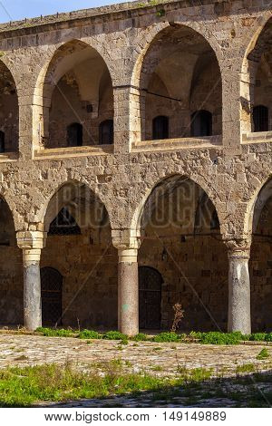 Khan al-Umdan Colonnade in Acre city Israel