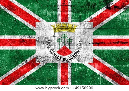 Flag Of Municipio De Campos Do Jordao, Sao Paulo, Brazil, Painted On Dirty Wall