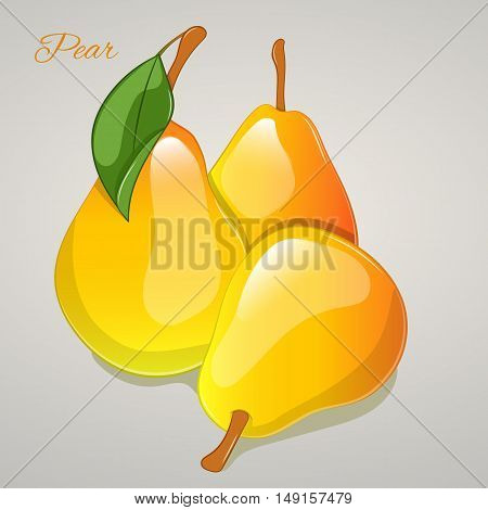 Yellow pear simple cartoon style. Vector Illustration. Fruits and vegetables collection.