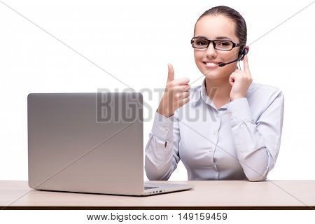 Woman in telesales concept isolated on white