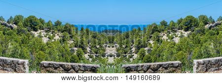 Scenics Wild West Coastline of Mallorca Spain in the background the Mediterranean Sea.