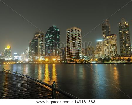 City scape at night.The park in bangkok