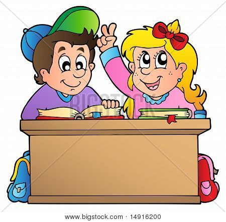 Two Children At School Desk