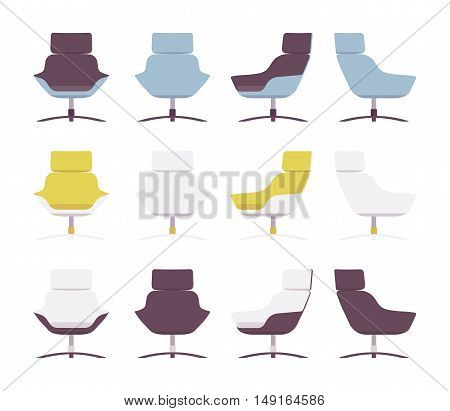 Set of rerto armchairs isolated against white background. Cartoon vector flat-style illustration